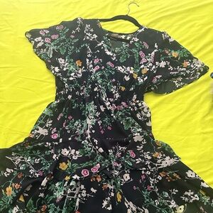 Taylor Black Floral Dress with Green Accents